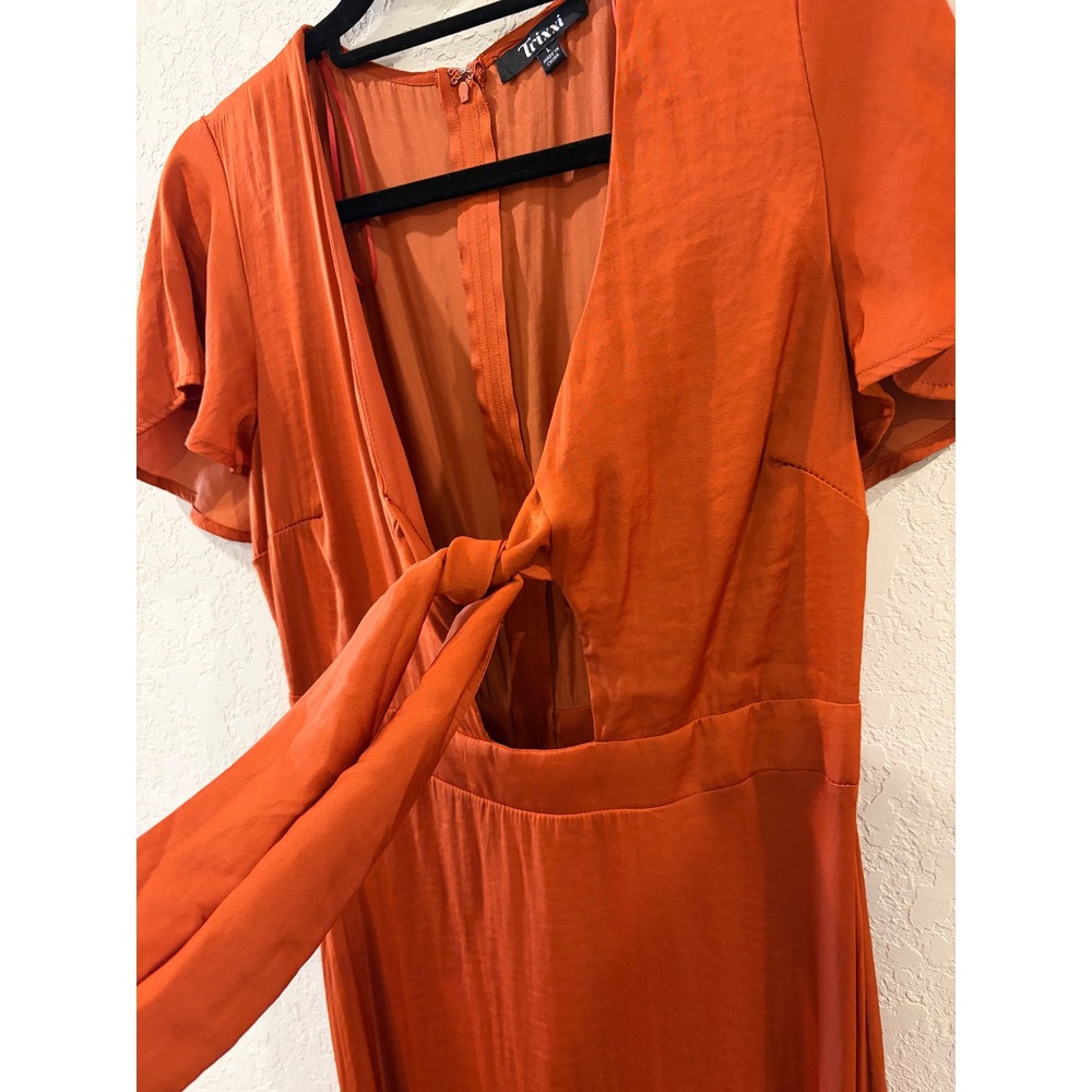 Trixxi Womens Rust Orange Tie Front High Low Midi Dress Short Sleeve Size L - Picture 2 of 8